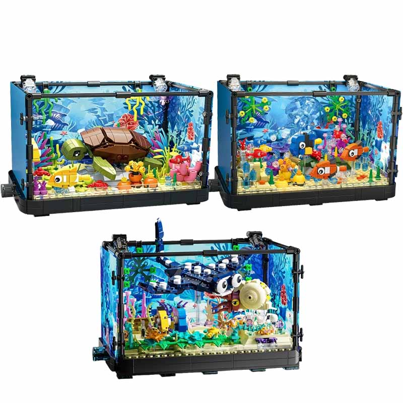 Aquarium Marine Fish - Set Blok Bangunan Akuarium dengan Lampu,